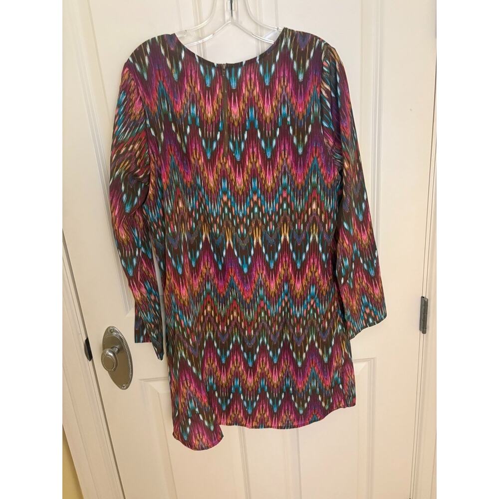 Rock 47 by Wrangler Dress Womens Medium Brown Aztec Boho Bell Sleeve - Picture 2 of 4